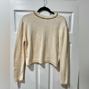 Zara Cream Sweater with Pearl Accents